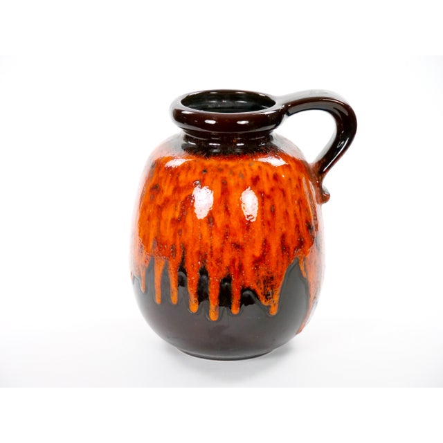 Mid-Century West German Glazed Porcelain Vase, Orange /Brown, Black 12" Tall For Sale - Image 11 of 11