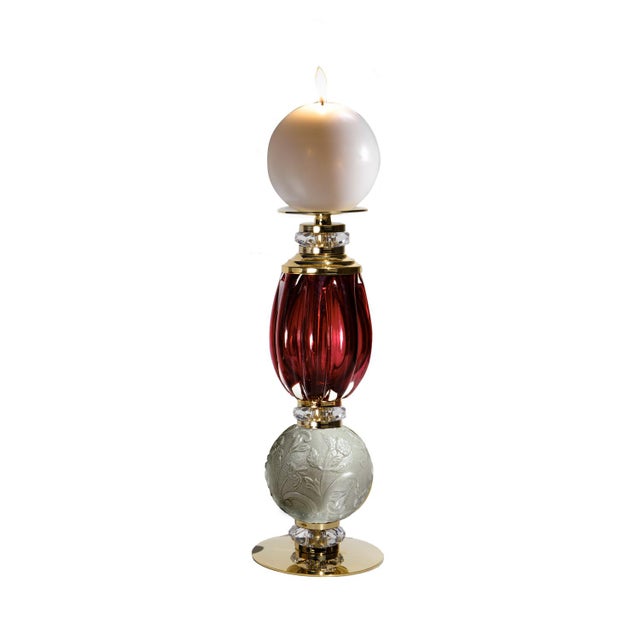 Ava medium candle holder cardinal red with ruby stone. Made in Italy.