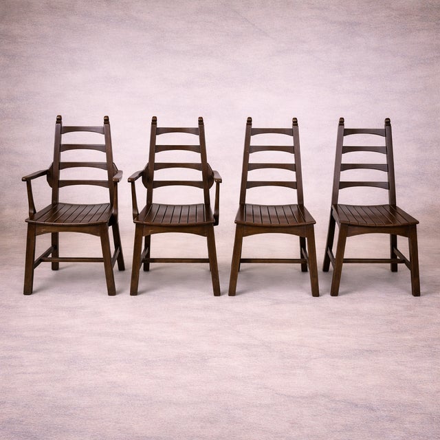 Arts & Crafts Brutalist Oak Dining Chairs by Webber of Croydon, 1960s, Set of 4, in Very Good conditions. Designed 1960 to...