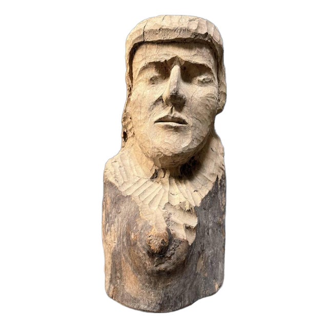 Large Bust in Carved Wood, 1950s For Sale