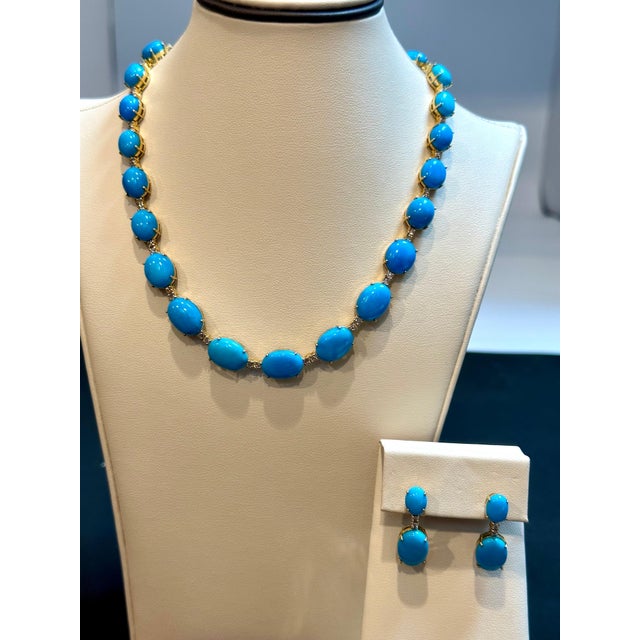 60ct Natural Sleeping Beauty Turquoise & Diamond Tennis Necklace & Earrings Set For Sale In New York - Image 6 of 18