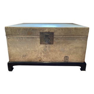 Chinese Vellum Leather Storage Trunk on Black Lacquer Stand For Sale