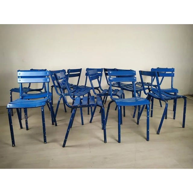 Industrial Blue Metal Dining Chairs, Set of 14 For Sale - Image 3 of 18