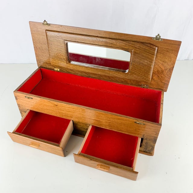 Vintage Sinop Turkey Tulips Handmade Wooden Tramp Art Folk Box Mirror Drawers For Sale - Image 12 of 12