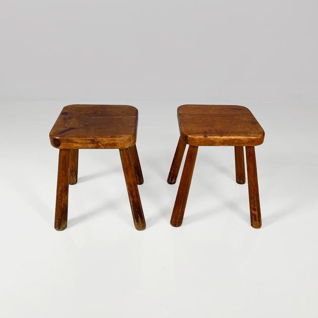 Italian Modern Rounded Square Wooden Stools, 1970s, Set of 2 For Sale - Image 4 of 18