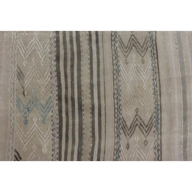 Turkish Flat-Weave Kilim With Tribal Embroideries in Taupe, Tan, Blue-Gray Color For Sale In Atlanta - Image 6 of 11