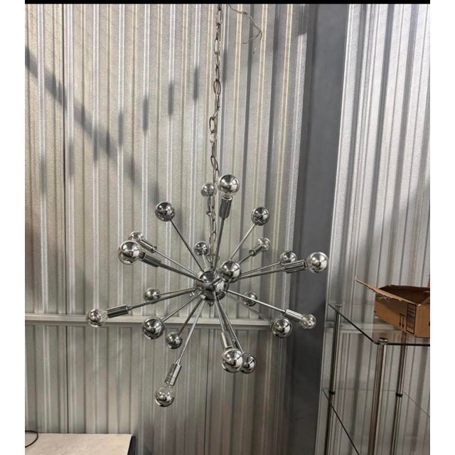 Art Deco Chrome Sputnik Style Chandelier 12 Light 24” Diameter For Sale - Image 3 of 3