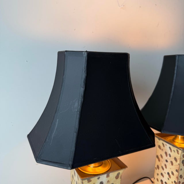 Tan Late 20th Century Giraffe Tole Pagoda Table Lamps - a Pair For Sale - Image 8 of 11