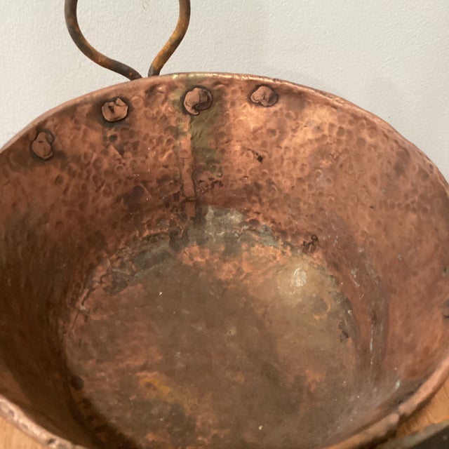 Antique Hand Hammered Copper Jam Pot/Primitive Cauldron With Iron Handles For Sale - Image 4 of 12