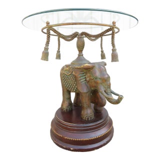 Maitland Smith Bronze Elephant Glass Side Table For Sale
