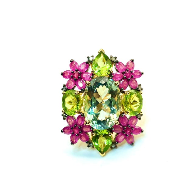 Bochic “Orient” Vintage Diamond, Peridot, Tourmaline & Topaz Ring 18K & Silver For Sale - Image 11 of 15