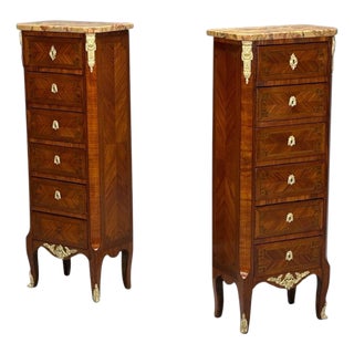 Louis XV Style, Tulipwood, Marquetry, Marble, Lingerie Chests, France, 1910s For Sale