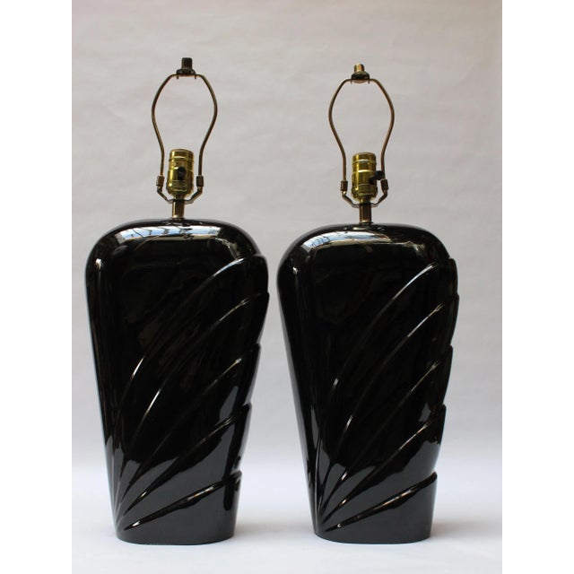 Pair of Postmodern Black Ceramic Table Lamps by O Design For Sale - Image 13 of 13