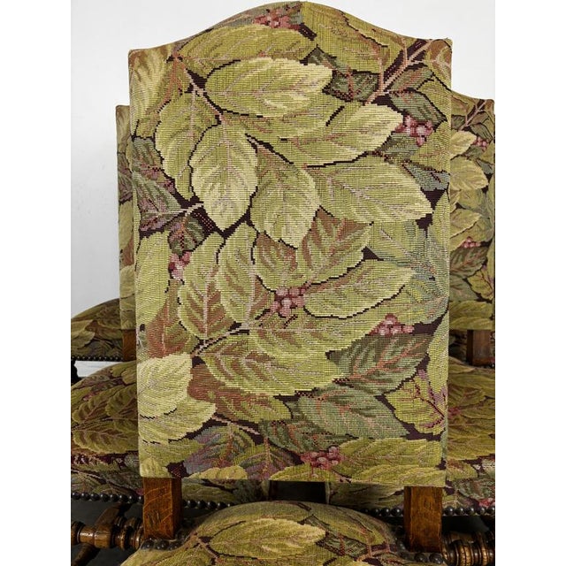 Louis XIII Chairs in Turned Walnut with Foliage Fabric, Set of 6 For Sale - Image 4 of 6