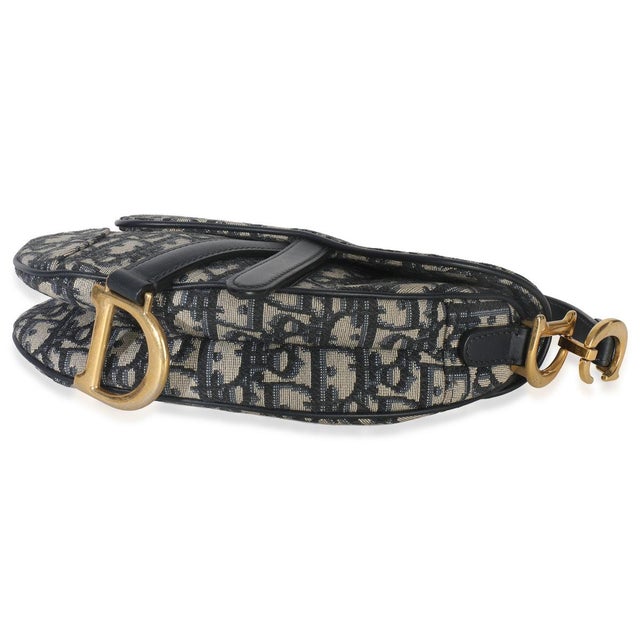 Textile Navy Oblique Canvas Mini Saddle Bag For Sale - Image 7 of 8