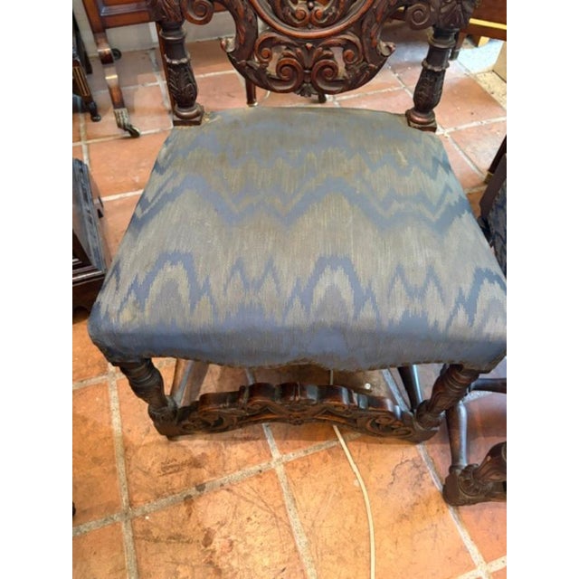 Superb Pair of Antique English High Back Carved Walnut Hall Chairs For Sale In West Palm - Image 6 of 10