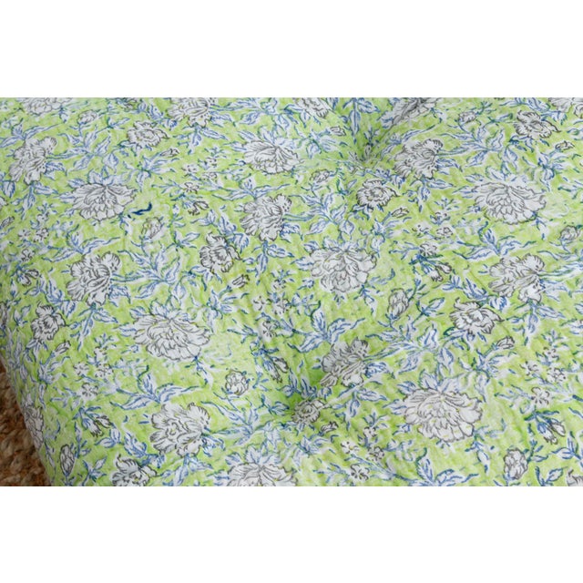 Bright Green Hand Block Printed Jaipur Spring Green Floor Cushion For Sale - Image 8 of 9