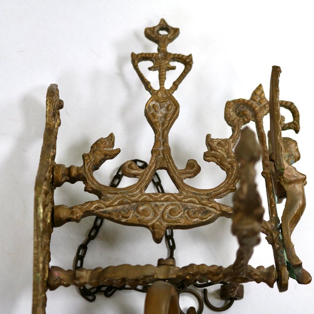 Vintage Brass Church Monastery Angel and Dragon Wall Hanging Bell For Sale - Image 11 of 11