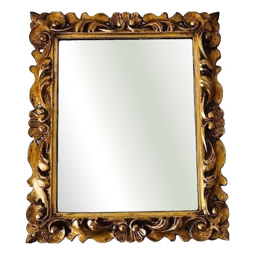 Vintage Baroque Italian Gilded Gold Mirror in Wood, 1960s For Sale