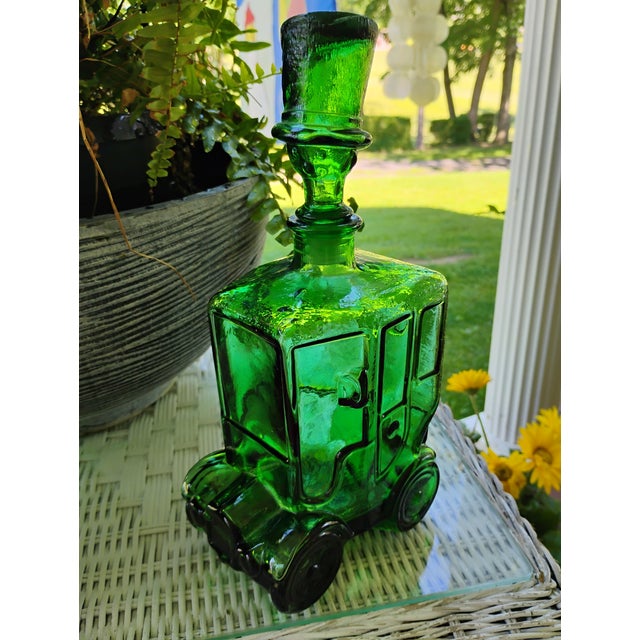 Emerald 1960s Italian Emerald Green Glass Car Decanter For Sale - Image 8 of 8