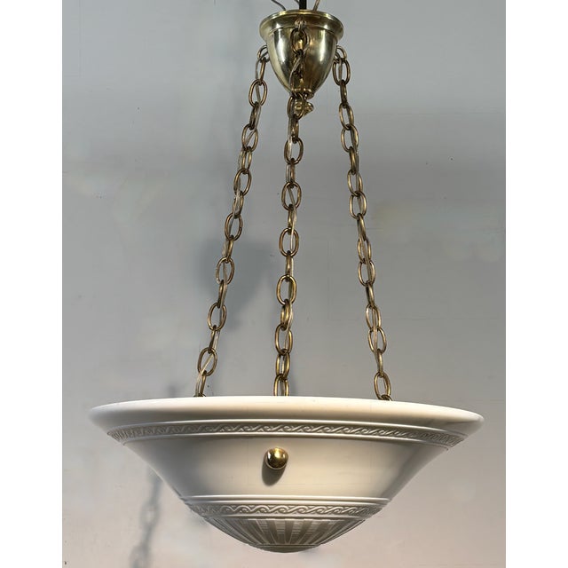 Art Deco Calcite Glass Pendent Light Fixture, 1920's - 1930's For Sale - Image 4 of 5