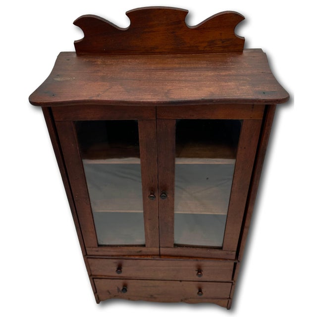 Unusual Early 1900s Antique American Miniature Size Wood & Glass Front "Salesmans Sample" Kitchen Hutch - 23 Inches Tall For Sale - Image 11 of 18