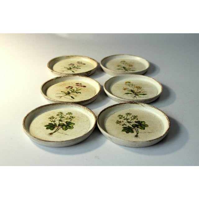 Mid-Century Modern Wooden Florentine Coasters With Floral Motifs - Set of 6 - Vintage For Sale - Image 3 of 10