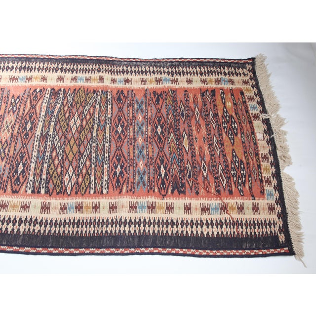 Ivory Handwoven Vintage Anatolian Kilim Runner With Tribal Diamond Motifs –2' 9'' X 13' 7'' For Sale - Image 8 of 12