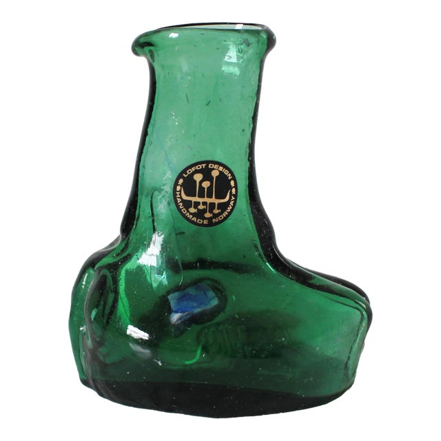 Vintage Norwegian Green Glass Vase / Bottle Lofot Design For Sale