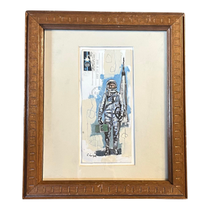 Contemporary Original Stephen Heigh Astronaut Collage & Painting “Rocket Man”