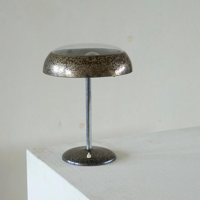 Gold Bauhaus Table Lamp in Patinated Silver and Glass, 1940s For Sale - Image 8 of 11