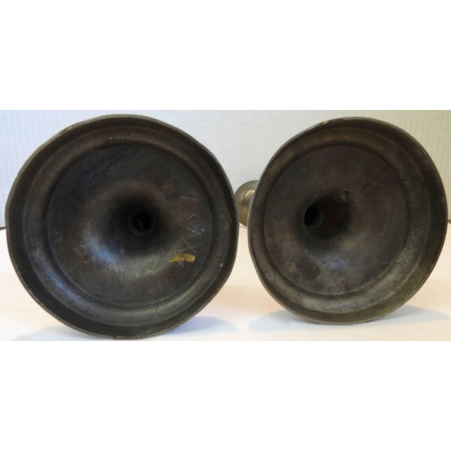 Pair of Tall Pewter Candlesticks in the Colonial Style For Sale In Nashville - Image 6 of 9