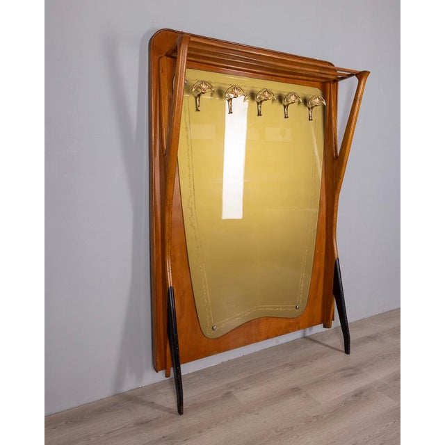 Mid-Century Modern Vintage Italian Wall Coat Rack in Wood and Decorated Glass, 1950s For Sale - Image 3 of 18