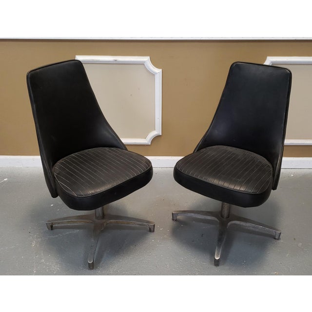 Pair Mid Century Chromcraft Sculptura Black Vinyl Swivel '68 Chairs as Is Chairish