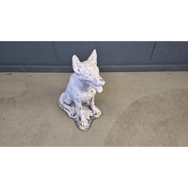 Elegant weathered dog sculpture of a belgian shepherd. Beautiful condition, made from concrete. Ready for another few...