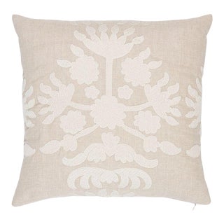 Schumacher Cybele Embroidery Pillow in Natural For Sale