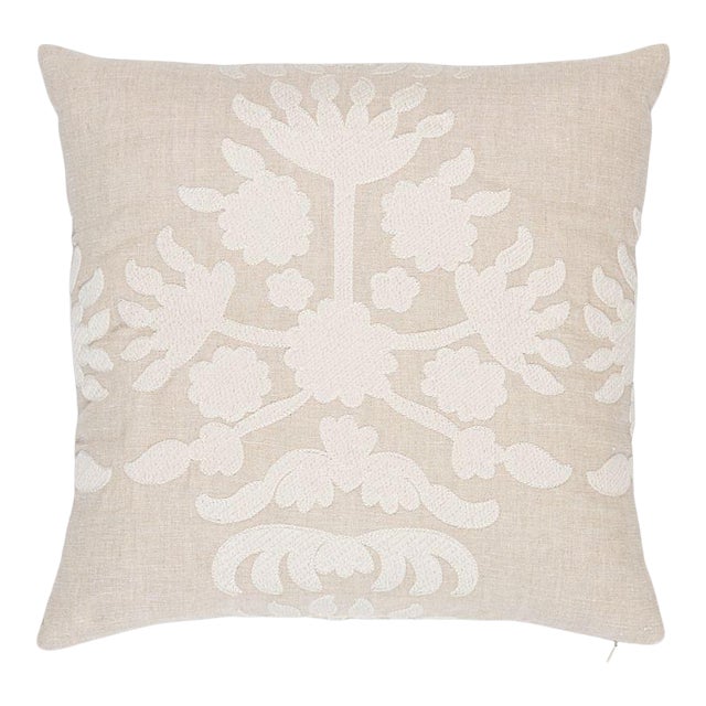 Schumacher Cybele Embroidery Pillow in Natural For Sale
