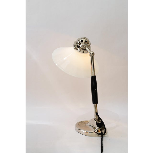 Art Deco Table lamp vienna around 1920s Metal nickel-plated Original opal glass shade Wood handle European Plug (up to...