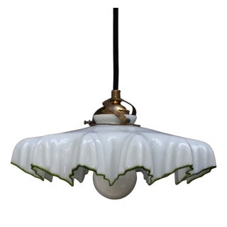 Art Nouveau French Brass and White Opaline Glass Pendant Light, 1920s For Sale