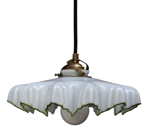 Art Nouveau French Brass and White Opaline Glass Pendant Light, 1920s