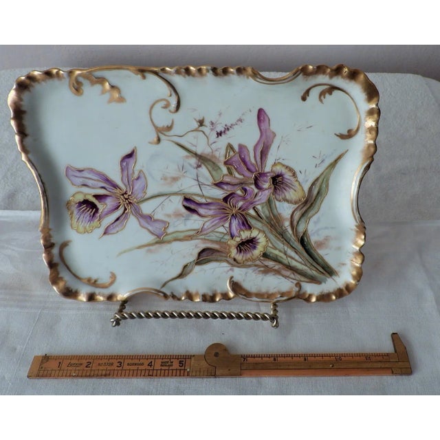 Antique Art Nouveau Limoges Haviland & Co France Porcelain Hand Painted Purple Iris Tray 1888 1896 For Sale In Monterey, CA - Image 6 of 8