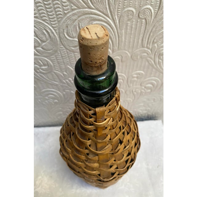 Demijohn Rattan Wrapped Green Wine Bottle Original Tag, Vintage 1951 For Sale - Image 10 of 11