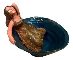Blue Pottery Bowl With Reclining Girl in a Dress