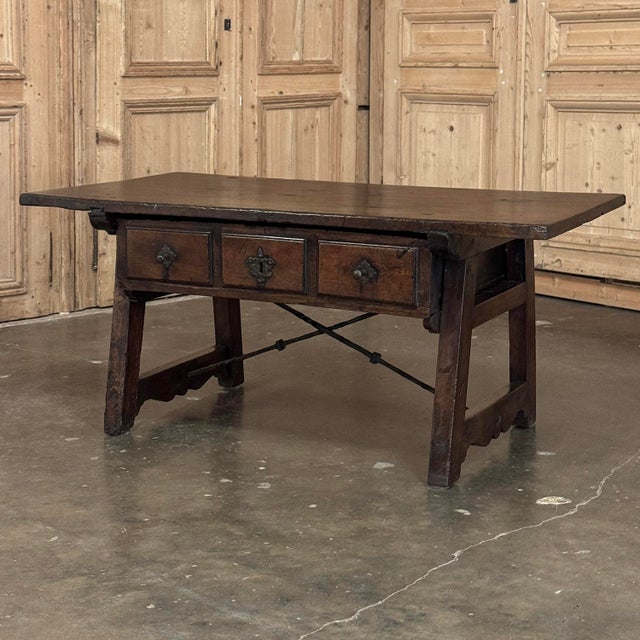Rustic Rare 17th Century Rustic Spanish Walnut Coffee Table With Wrought Iron For Sale - Image 3 of 18