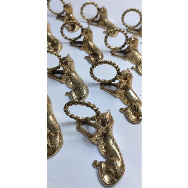 Late 20th Century Vintage Ornate Brass Reclining Jaguar Dinner Napkin Holders ~ Set of 12 For Sale - Image 5 of 8