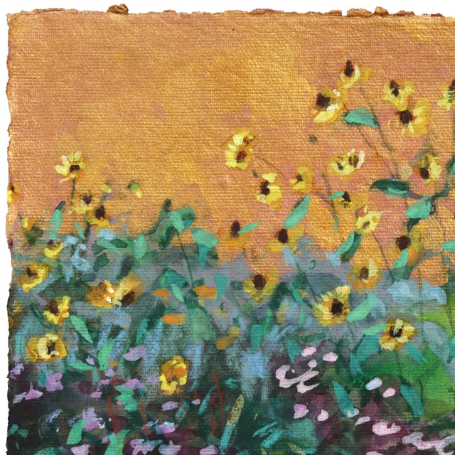 Figurative Golden Hour - Original Gold and Green Landscape Mixed Media Work on Handmade Paper by Michaela Jean For Sale - Image 3 of 6
