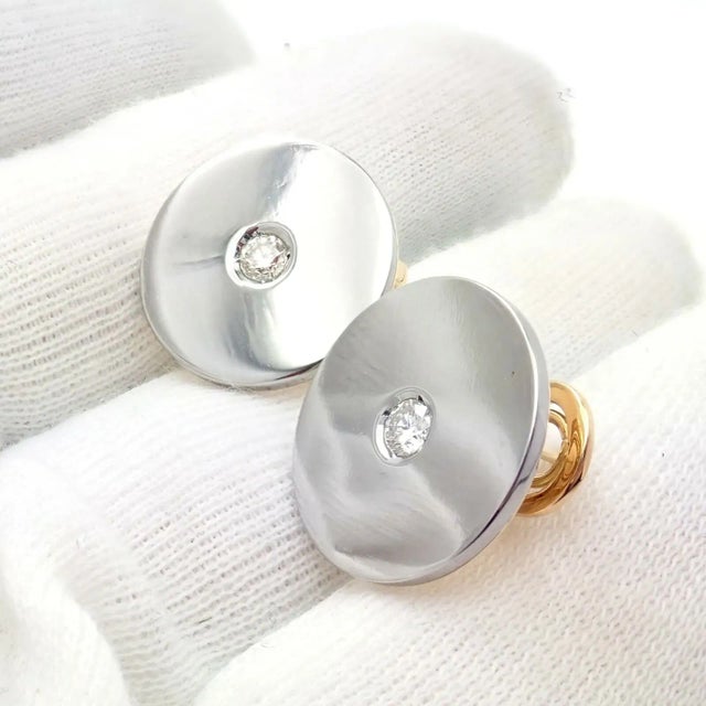 Contemporary Bulgari 18k Yellow + White Gold Diamond Disc Earrings For Sale - Image 3 of 9