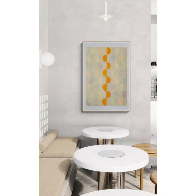 This original painting features repeating pattern of half circle shapes in various colors drawn with colored pencil. A...