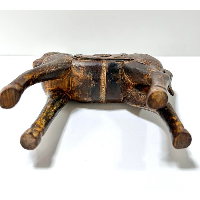 Vintage Carved Wood Horse Sculpture With Brass Inlay For Sale - Image 4 of 10