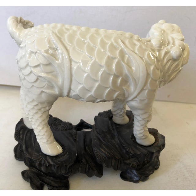 Late 19th Century Mythical Antique Chinese Porcelain Fu Lion Pair on Stands For Sale - Image 5 of 8